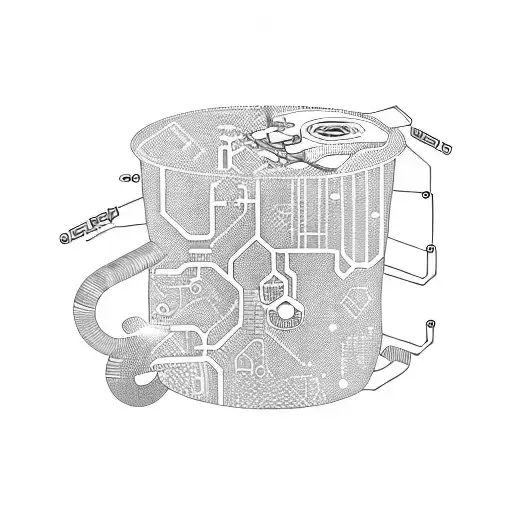 A coffee mug with technology-themed patterns and circuitry tattoo design idea