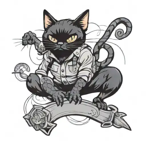 airborne black cat tattoo design idea