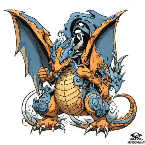 Charizard from pokemon, Dragoon from beyblade and blue eyes white dragon from yu-gi-oh  tattoo design idea