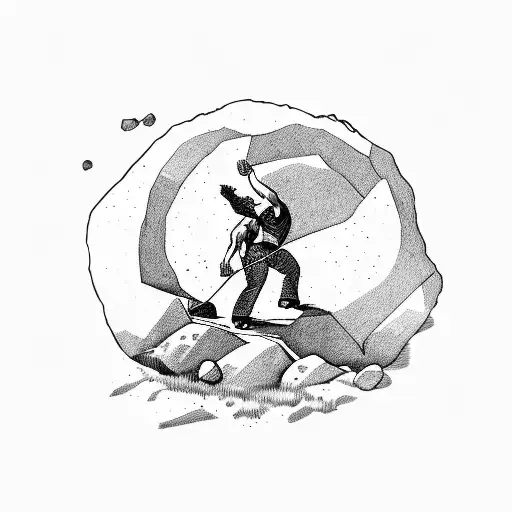 sisyphus pushing a boulder up a hill tattoo design idea