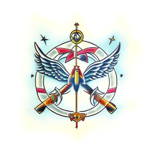 sagittarius, eagle, angel, manly tattoo design idea