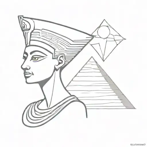 NEFERTITI REALISTIC NEXT TO PYRAMIDS OF GIZA tattoo design idea