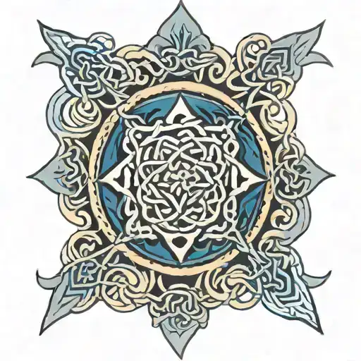 blue celtic knot shield tattoo design idea