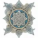 blue celtic knot shield tattoo design idea