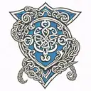 blue celtic knot shield tattoo design idea