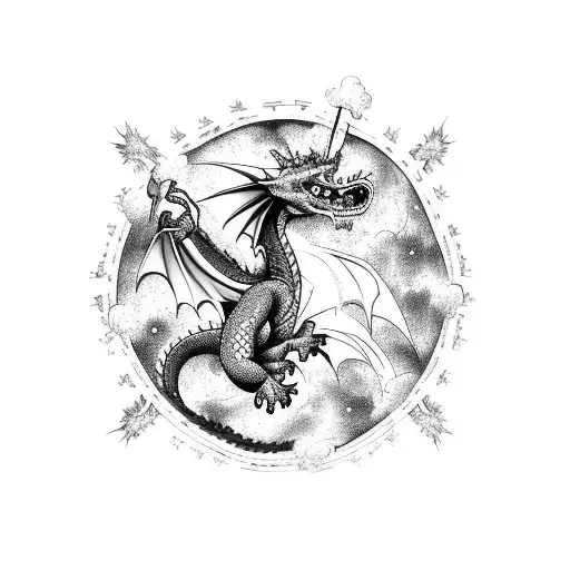 A dragon soaring through the constellations tattoo design idea