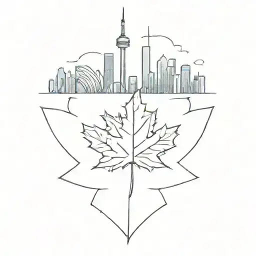 A stylized maple leaf design incorporating elements of the Toronto skyline and the CN Tower tattoo design idea