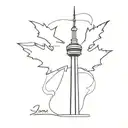 A stylized maple leaf design incorporating elements of the Toronto skyline and the CN Tower tattoo design idea