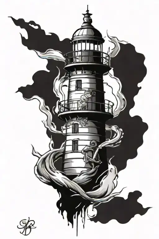 lighthouse with anchor tattoo design idea