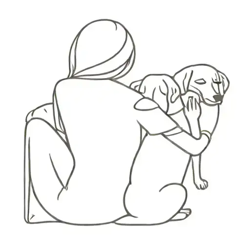 girl hugging two dogs from behind it tattoo design idea