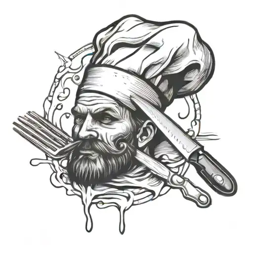 chef hat with knife and fork tattoo design idea