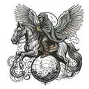 grim reaper with wings and sphere on a flying horse tattoo design idea