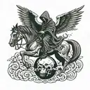 grim reaper with wings and sphere on a flying horse tattoo design idea