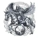grim reaper with wings and sphere on a flying horse tattoo design idea