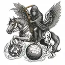 grim reaper with wings and sphere on a flying horse tattoo design idea
