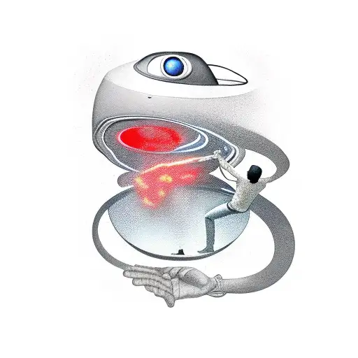 person being abducted from a house by an alien spacecraft tattoo design idea