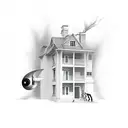 person being abducted from a house by an alien spacecraft tattoo design idea