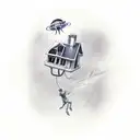 person being abducted from a house by an alien spacecraft tattoo design idea