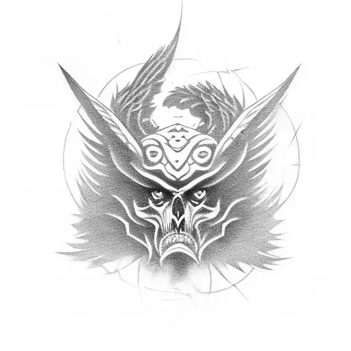 Shadowy crow emerging from a demonic portal tattoo design idea