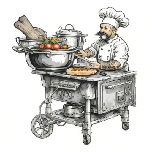 A chef cooking up a storm in the kitchen tattoo design idea