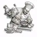 A chef cooking up a storm in the kitchen tattoo design idea