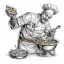 A chef cooking up a storm in the kitchen tattoo design idea