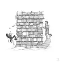 A diver exploring an underwater library filled with books and musical notes tattoo design idea