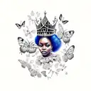 black queen with Afro with butterflies and crown  tattoo design idea