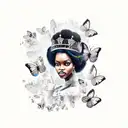 black queen with Afro with butterflies and crown  tattoo design idea