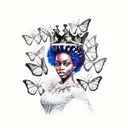 black queen with Afro with butterflies and crown  tattoo design idea