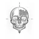 A pixelated skull with a lock and key tattoo design idea