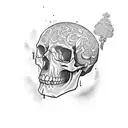 A pixelated skull with a lock and key tattoo design idea