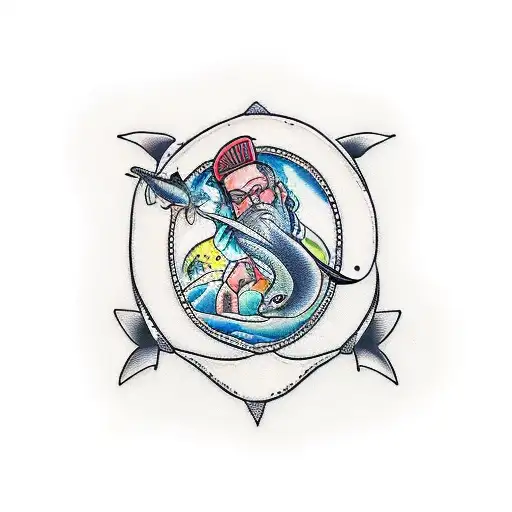 rest in peace father, fish, ocean tattoo design idea