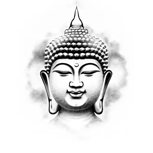 Buddha's face in the clouds tattoo design idea