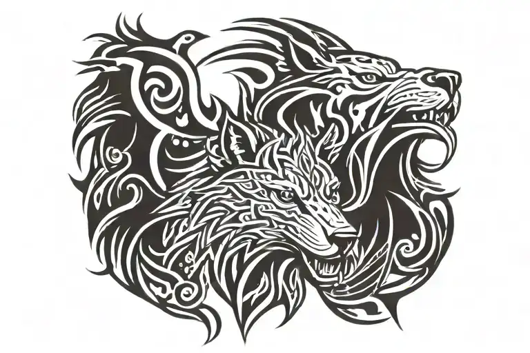 Wolf face lion head  soaring eagle tattoo design idea