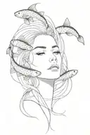 line art of a womans face leading into two koi fish  tattoo design idea
