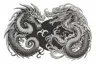 western dragon and eastern dragon intertwined tattoo design idea