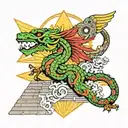 Quetzalcoatl surrounding the pyramid of the sun of May tattoo design idea