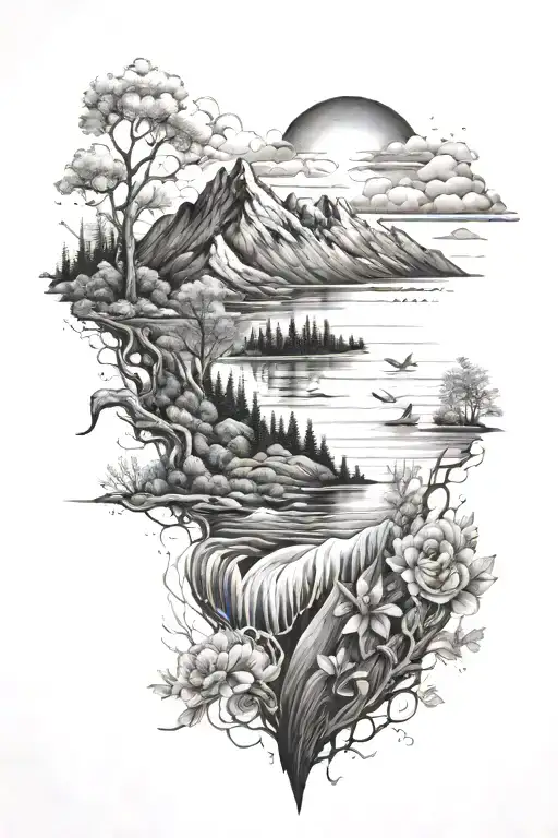 nature inspired tattoo ocean and mountain tattoo design idea