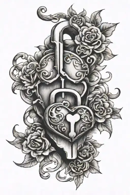 lock and key intertwined hearts one soul tattoo design idea