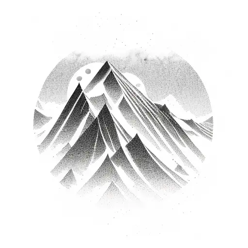 mountain turning into ocean wave, gray scale, western, panoramic shot tattoo design idea