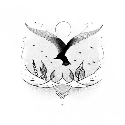 silhouette of eight birds tattoo design idea