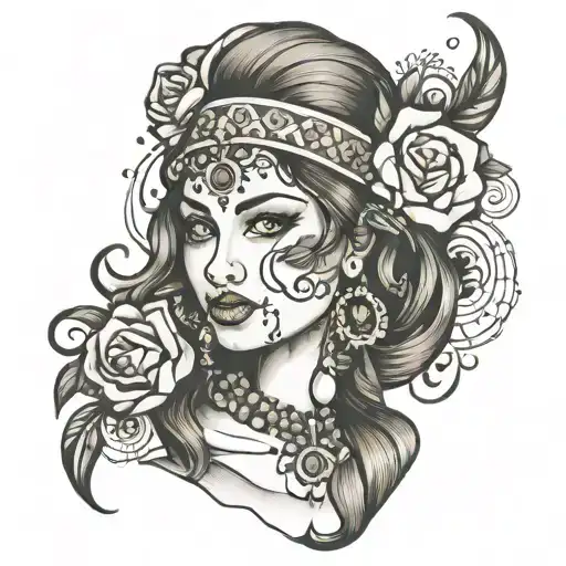 gypsy face tattoo design idea