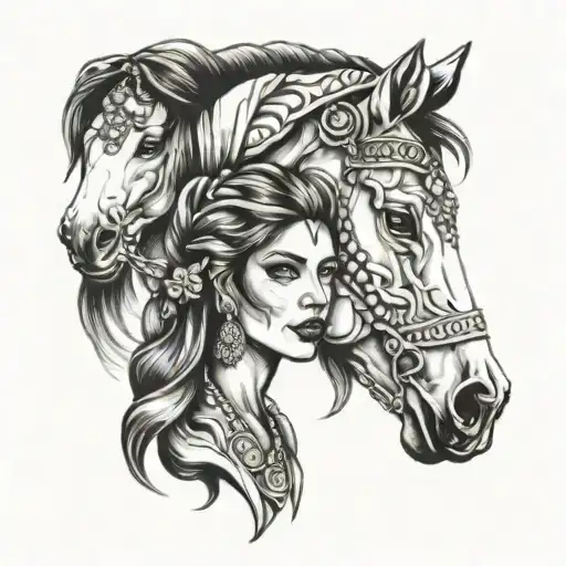 face gypsy woman and horse tattoo design idea