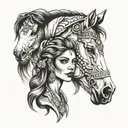 face gypsy woman and horse tattoo design idea