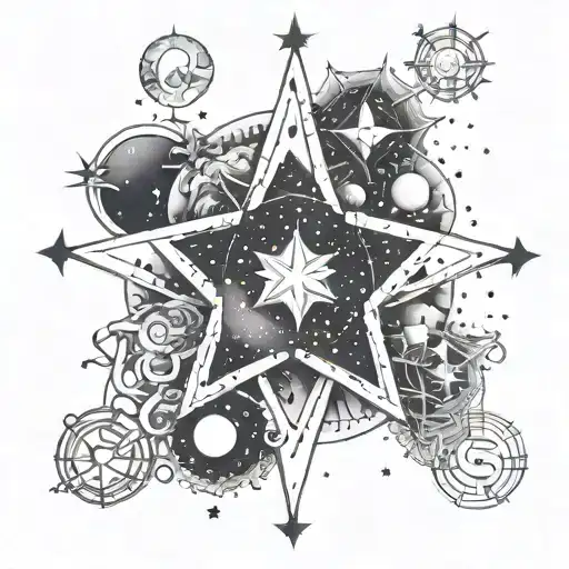 A celestial-themed tattoo with four unique constellations representing each of your friends' zodiac signs (Gemini, Taurus, Libra, and Taurus) surrounding a central star symbolizing your friendship. This design can be executed in dotwork style for a detailed and intricate appearance. tattoo design idea