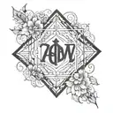 A minimalist design incorporating the initials AB, AR, CD, and MF in a unique and artistic way tattoo design idea
