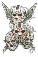 jason voorhees mask split oni mask tattoo design idea