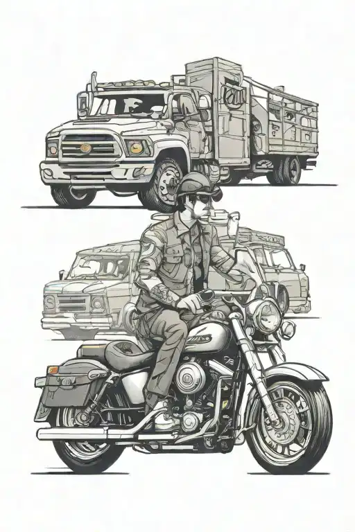 Warehouse manager themed tattoo featuring a Harley Davidson truck tattoo design idea
