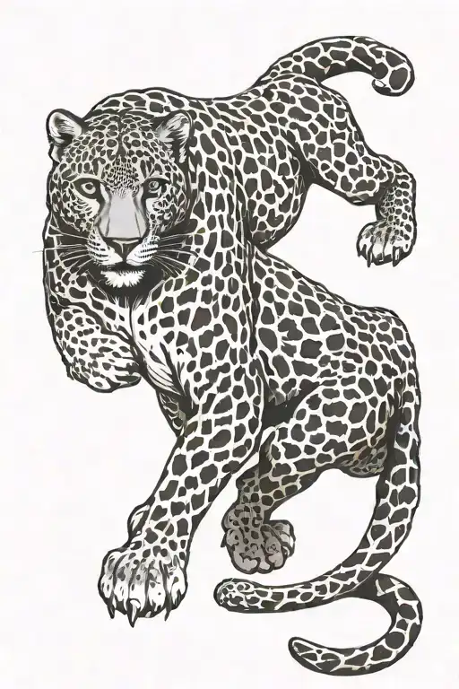 snow leapord full body climbing up  tattoo design idea